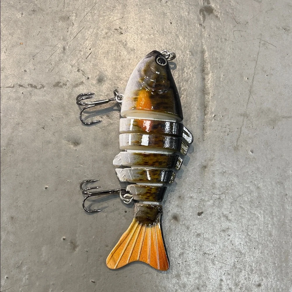 Realistic Multi-Jointed Fish Lure - Orange, Brown, Silver